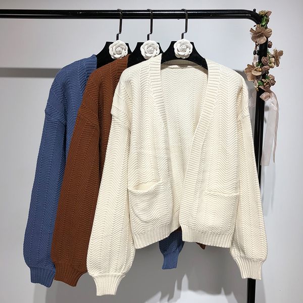 lantern sleeve knitwear women's autumn 2018 new loose double pockets v-neck knit cardigan sweater jacket, White;black
lantern sleeve knitwear women's autumn 2018 new loose double pockets v-neck knit cardigan sweater jacket, White;black