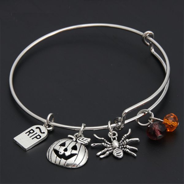 1pc halloween style bangles pumpkin rip spride and pumpkin lantern wire bangle with beads day of the dead jewelry e2014, Black
1pc halloween style bangles pumpkin rip spride and pumpkin lantern wire bangle with beads day of the dead jewelry e2014, Black