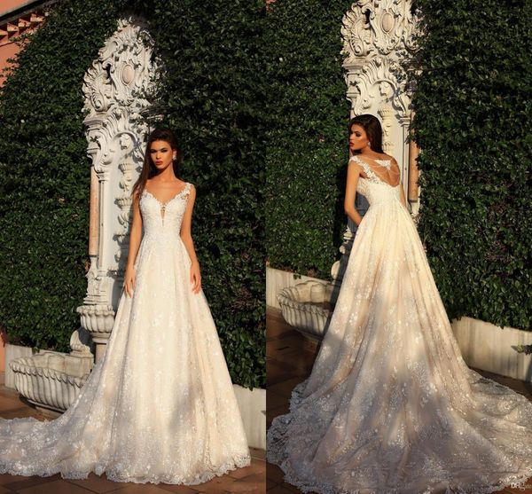 new luxury sheer illusion neck lace a line wedding dresses sleeveless back appliqued sweep train wedding bridal gowns ba9361, White
new luxury sheer illusion neck lace a line wedding dresses sleeveless back appliqued sweep train wedding bridal gowns ba9361, White