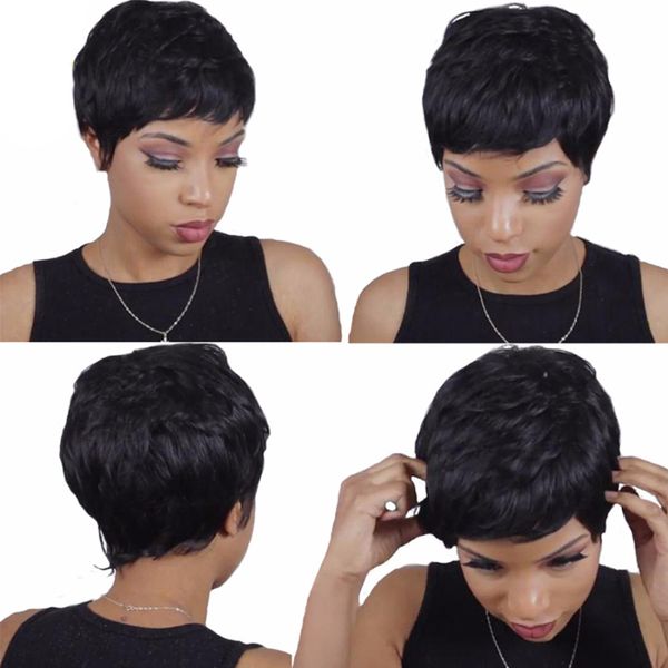 wigs for black women pixie cut short human hair wigs for black women bob machine wigs with baby hair for africans shopping, Black;brown
wigs for black women pixie cut short human hair wigs for black women bob machine wigs with baby hair for africans shopping, Black;brown