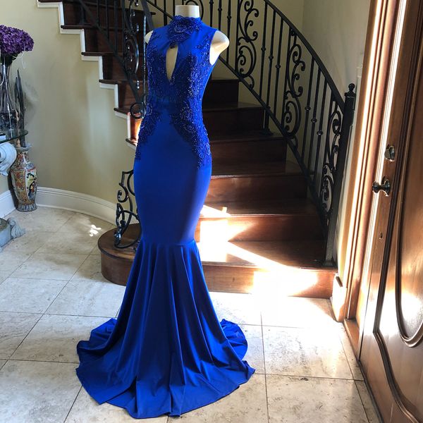 fashion royal blue mermaid evening dresses high neck keyhole appliques beads formal gown elastic satin sweep train party dress, Black;red
fashion royal blue mermaid evening dresses high neck keyhole appliques beads formal gown elastic satin sweep train party dress, Black;red