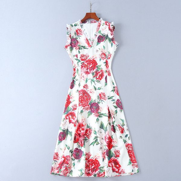 european women's wear 2018 the new spring sleeveless v-neck the peony print cultivate one's morality fashion dress, Black;gray
european women's wear 2018 the new spring sleeveless v-neck the peony print cultivate one's morality fashion dress, Black;gray