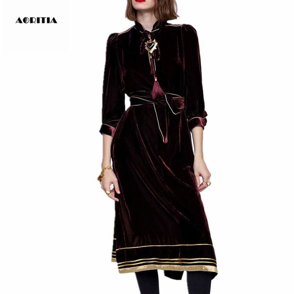 2018 women spring bow elegant velvet dress wrist sleeve dress suspender one piece long velvet, Black;gray
2018 women spring bow elegant velvet dress wrist sleeve dress suspender one piece long velvet, Black;gray