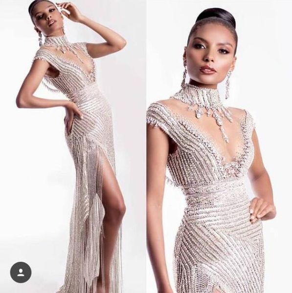 evening dress mermaid high-neck v-neck silver crystal off shoulder yousef aljasmi sheath long dress, Red
evening dress mermaid high-neck v-neck silver crystal off shoulder yousef aljasmi sheath long dress, Red