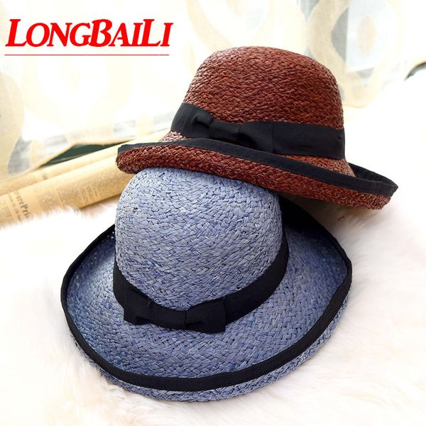 summer foldable raffia straw bow hat for women brim curved-up round sun beach caps pgsx008, Blue;gray
summer foldable raffia straw bow hat for women brim curved-up round sun beach caps pgsx008, Blue;gray