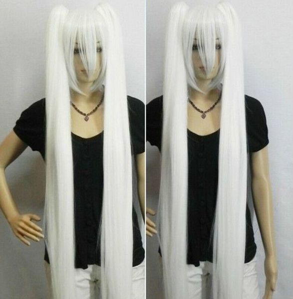 anime snow miku long straight pure white twin tail cosplay wig, Black 
anime snow miku long straight pure white twin tail cosplay wig, Black