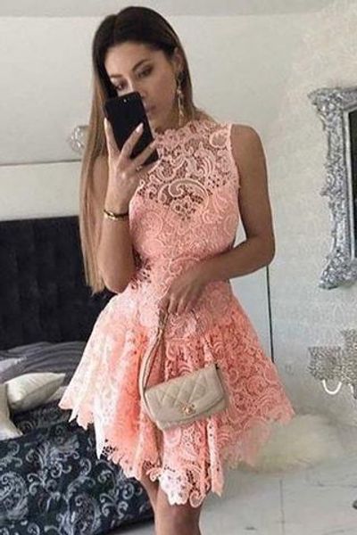 elegant high neck short pink lace homecoming dress, a-line blush sweet 16 homecoming gowns, sleeveless knee length zipper evening gowns, Red
elegant high neck short pink lace homecoming dress, a-line blush sweet 16 homecoming gowns, sleeveless knee length zipper evening gowns, Red