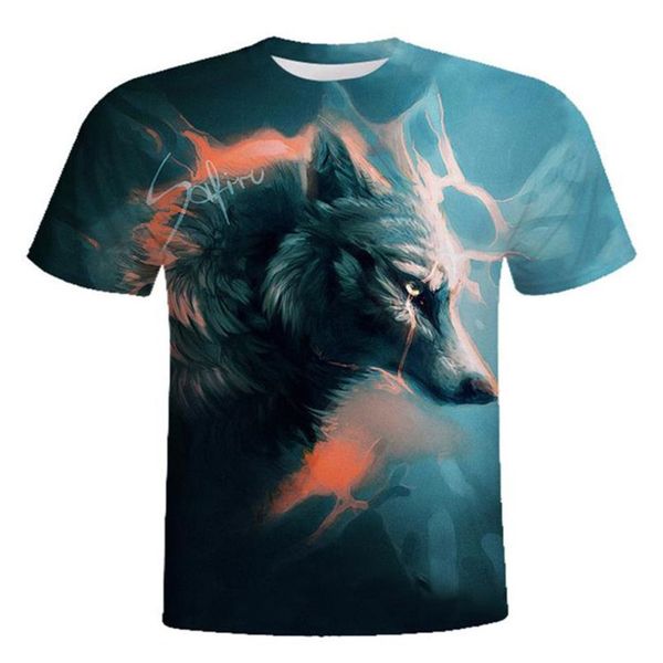 2018 new fashion t-shirt mens wolf 3d printing tees shirt short sleeve skateboard tee boy hip hop t-shirt men, White;black