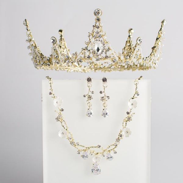 bridal gold artificial zircon crown necklace earrings set wedding bride wedding dress accessories, Silver
bridal gold artificial zircon crown necklace earrings set wedding bride wedding dress accessories, Silver