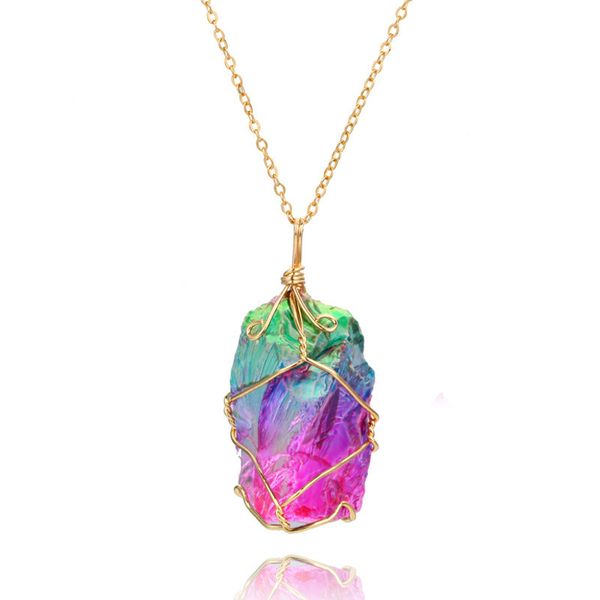 Party Jewelry Gif Colorful Stone Pendant Necklace Crystal Pendant Transparent Woman Kids Fashion Baby Jewelry Multicolor Chain Necklace 1942