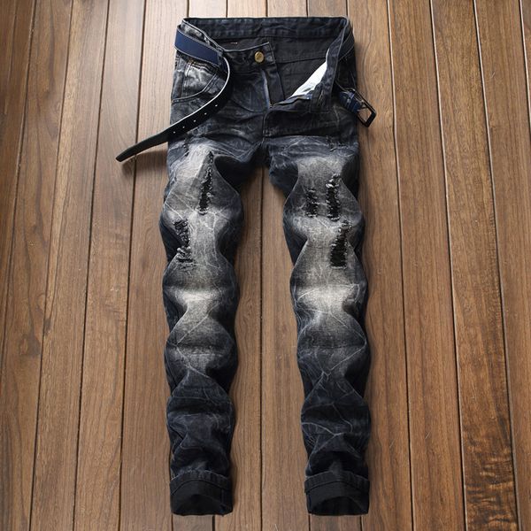 ripped jeans men slim tie pleated black men's causal mens denim pants distrressed vintage washed 2 colors, Blue
ripped jeans men slim tie pleated black men's causal mens denim pants distrressed vintage washed 2 colors, Blue