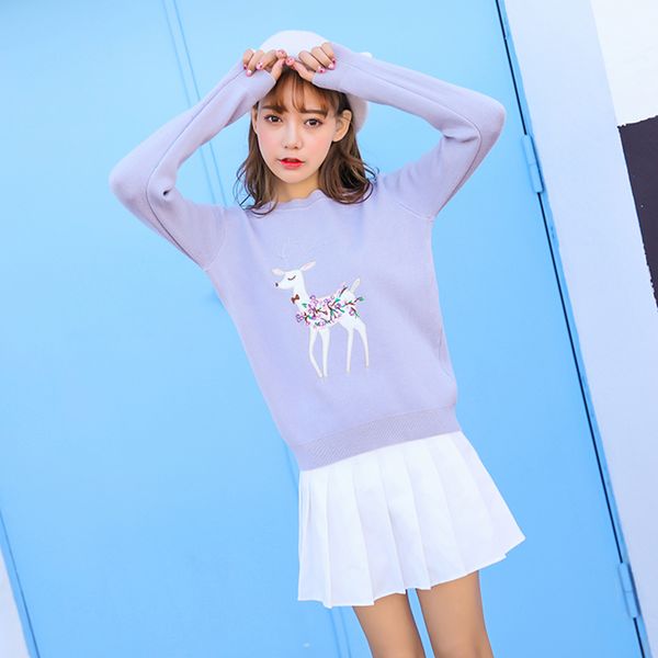 2017 new autumn winter women sweater cute deers pattern embroidery knitted pullover sweater casual women bottoming shirt, White;black
2017 new autumn winter women sweater cute deers pattern embroidery knitted pullover sweater casual women bottoming shirt, White;black