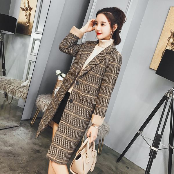 2018 korean version long fashion woollen overcoat for women's high-end new temperament loose retro plaid woolen overcoat jacket, Tan;black
2018 korean version long fashion woollen overcoat for women's high-end new temperament loose retro plaid woolen overcoat jacket, Tan;black