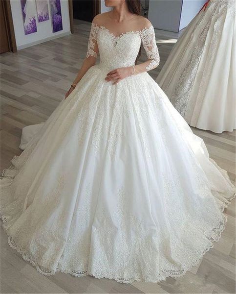 vintage lace ball gown wedding dresses 2019 sheer illusion neck appliques princess long sleeves wedding gowns custom made vestidos de noivas, White
vintage lace ball gown wedding dresses 2019 sheer illusion neck appliques princess long sleeves wedding gowns custom made vestidos de noivas, White
