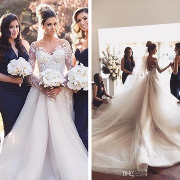 vestidos de noiva линия свадебные платья sheer круглый вырез иллюзия с длинным рукавом развертки поезд тюль аппликация кружева бисер арабски, White
vestidos de noiva линия свадебные платья sheer круглый вырез иллюзия с длинным рукавом развертки поезд тюль аппликация кружева бисер арабски, White