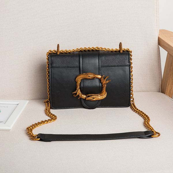 2018 New Metal Snake Head Flap Bag Lady Love Bag PU Package Leather Handbag INS Chain Small Square Bag 20x14x9cm