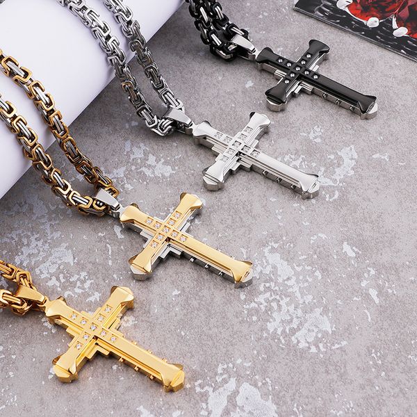 28'' 5mm stainless steel knight large crystals cross pendant byzantine necklace pendant 28*50mm necklace, Silver
28'' 5mm stainless steel knight large crystals cross pendant byzantine necklace pendant 28*50mm necklace, Silver