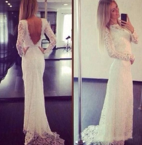 wedding dresses mermaid 2017 lace sheer bateau sweep train open back long sleeve bridal gowns custom made cheap, White
wedding dresses mermaid 2017 lace sheer bateau sweep train open back long sleeve bridal gowns custom made cheap, White