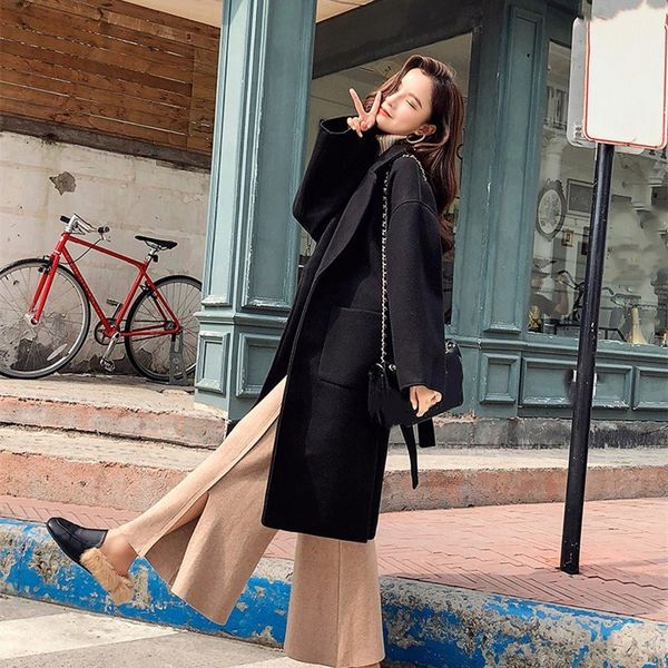 new arrival women turn-down collar woolen coat autumn winter belt blends outerwear pockets casual long sleeve long overcoats, Black
new arrival women turn-down collar woolen coat autumn winter belt blends outerwear pockets casual long sleeve long overcoats, Black
