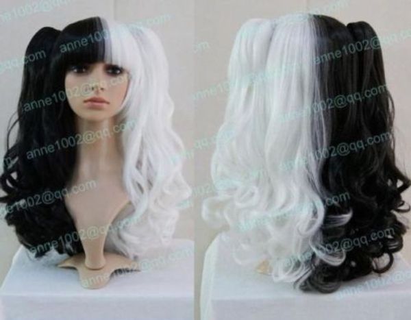 lolita cosplay fashion black/white curly split type heat resistant wig 
lolita cosplay fashion black/white curly split type heat resistant wig