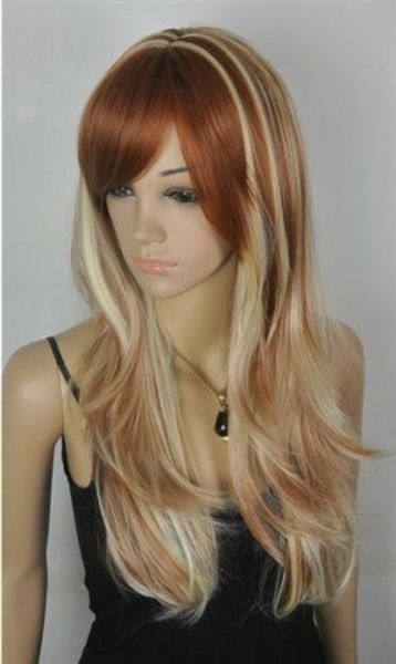 charming long brown blonde women's wig, Black