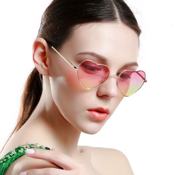 Heart Shaped Sunglasses Women Pink Frame Metal Reflective Mirror Lens Fashion Luxury Sun Glasses Brand Designer For Ladies
