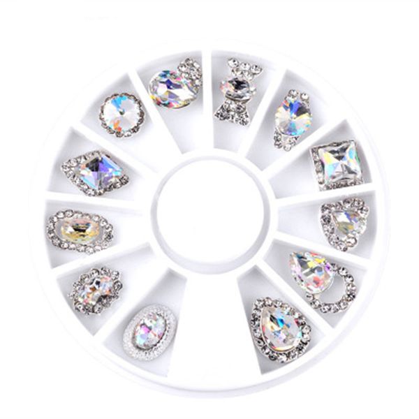 y-xlwn nail jewelry alloy shaped white ab nail ornaments stickers, Silver;gold