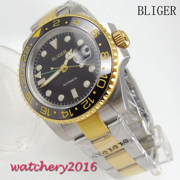 40mm bliger black dial ceramic bezel gmt sapphire glass yellow golden plated steel case automatic movement men's watch, Slivery;brown
40mm bliger black dial ceramic bezel gmt sapphire glass yellow golden plated steel case automatic movement men's watch, Slivery;brown