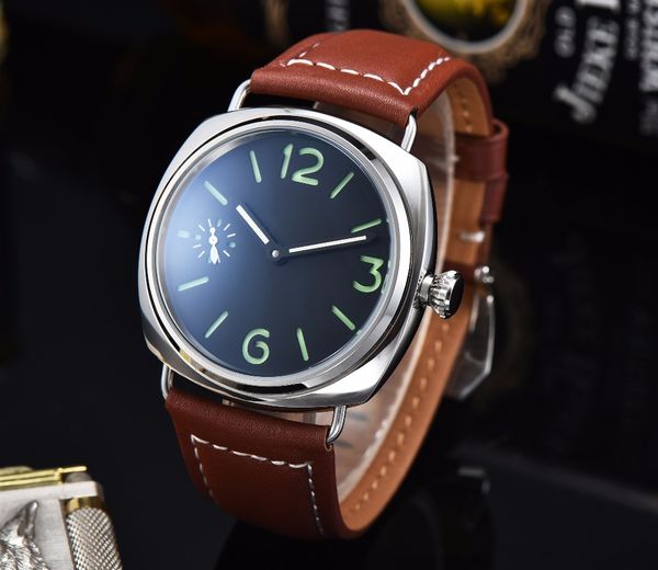 45mm clock sport black dial white leather engraving mechanical hand wheel men's watch p45-4, Slivery;brown
45mm clock sport black dial white leather engraving mechanical hand wheel men's watch p45-4, Slivery;brown