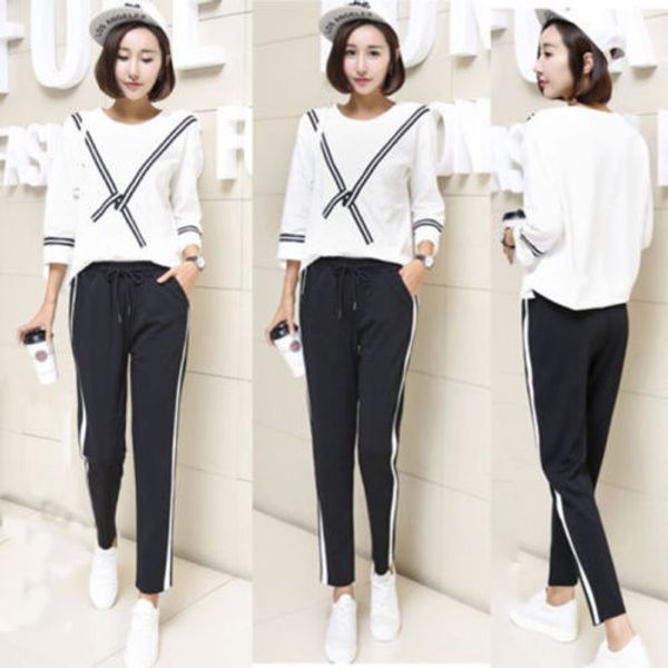 new 2018 fashion woman side striped harem pants ankle length black long elastic waist trousers, Black;white
new 2018 fashion woman side striped harem pants ankle length black long elastic waist trousers, Black;white