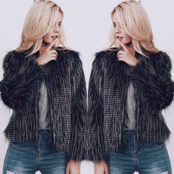 women faux peacock fur coat mt0876, Black