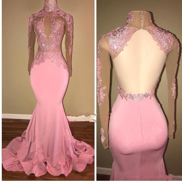 2019 new special occasion long sleeve prom dress custom made pink mermaid appliques sequined illusion bodice open back evening gowns, Black
2019 new special occasion long sleeve prom dress custom made pink mermaid appliques sequined illusion bodice open back evening gowns, Black