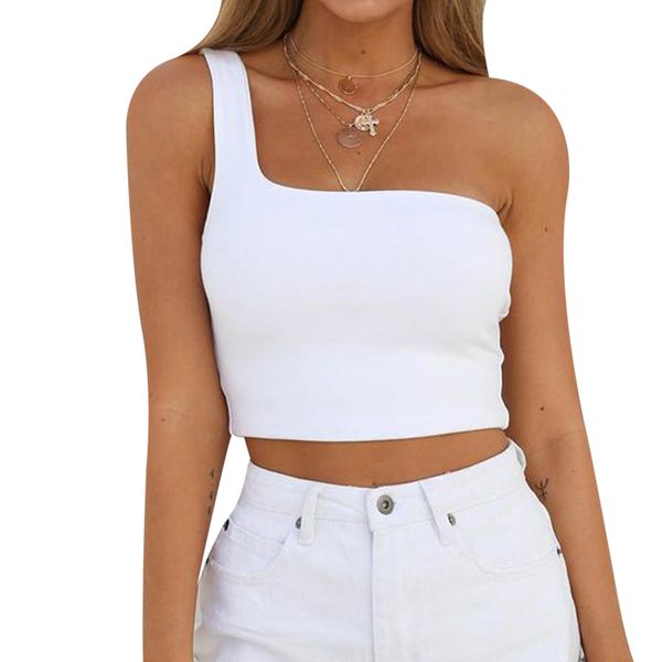 one shoulder fancy 2018 crop women t-shirt summer strap slim camisole female solid fitness tank club tees camis, White
one shoulder fancy 2018 crop women t-shirt summer strap slim camisole female solid fitness tank club tees camis, White