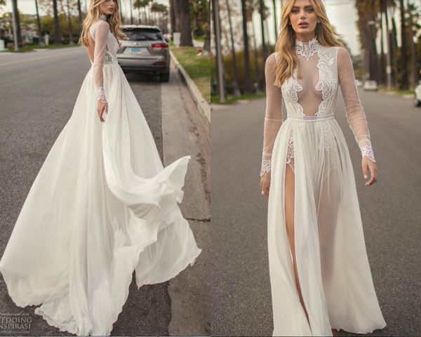 2019 muse by berta bohemian wedding dresses a line lace applique side split high neck beach wedding gowns plus size bridal dress, White
2019 muse by berta bohemian wedding dresses a line lace applique side split high neck beach wedding gowns plus size bridal dress, White