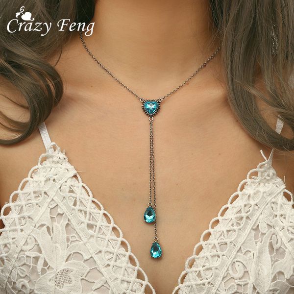 2018 new heart crystal chokers necklaces for women blue rhinestones chain long tassel necklace temperament drop set ladies gift, Silver
2018 new heart crystal chokers necklaces for women blue rhinestones chain long tassel necklace temperament drop set ladies gift, Silver