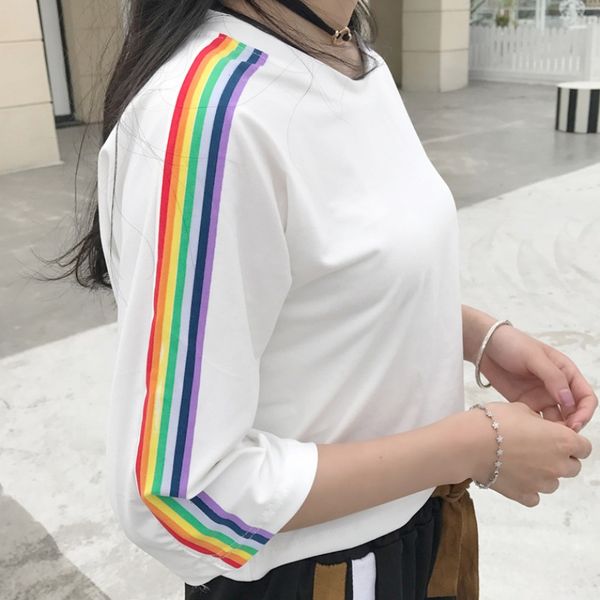 women t-shirts casual striped side black white tshirt tee women o-neck harajuku contrast panel crop top
women t-shirts casual striped side black white tshirt tee women o-neck harajuku contrast panel crop top