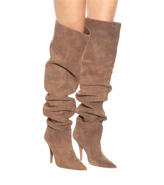 2018 female fashion pleated suede leather over-the-knee boots ladies pointed toe solid stiletto heels dress long grey boots, Black
2018 female fashion pleated suede leather over-the-knee boots ladies pointed toe solid stiletto heels dress long grey boots, Black