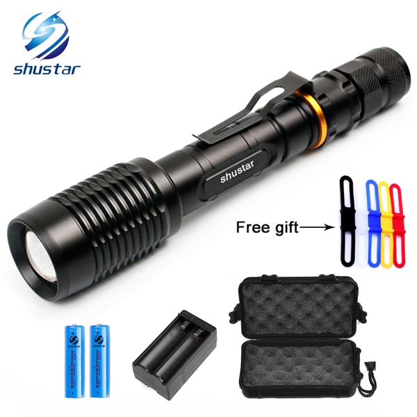 shustar xm-l t6/l2 led flashlights torch 8000lumens zoomable led torch for 2x18650 batteries aluminum+charger+gift box+gift
shustar xm-l t6/l2 led flashlights torch 8000lumens zoomable led torch for 2x18650 batteries aluminum+charger+gift box+gift