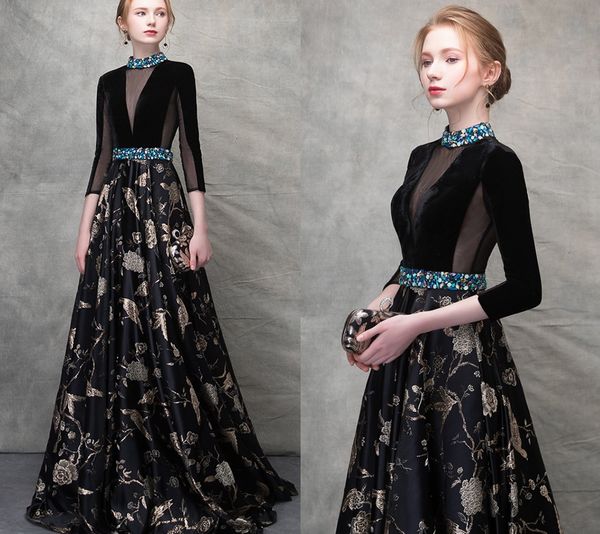 vestido de noiva 2018 luxury high neck crystal beads long prom evening dress black print flower celebrity formal party dress robe de soriee
vestido de noiva 2018 luxury high neck crystal beads long prom evening dress black print flower celebrity formal party dress robe de soriee