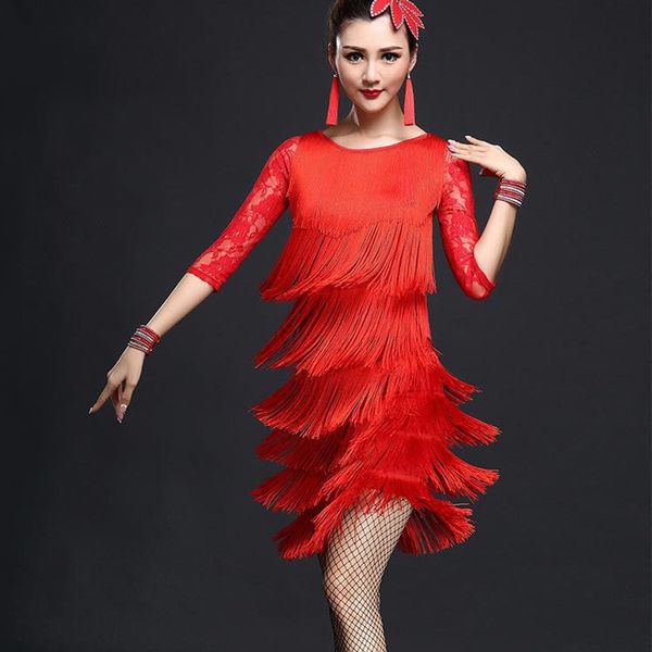 latin dance dress women samba salsa tango dance dress flapper d0047 with tassels lace sleeve ruffle, Black;red
latin dance dress women samba salsa tango dance dress flapper d0047 with tassels lace sleeve ruffle, Black;red