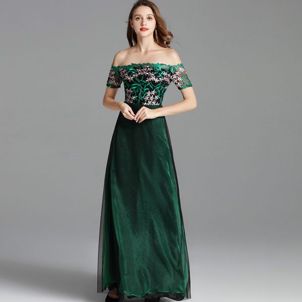 women's runway dresses slash neckling off the shoulder party prom embroidery patchwork long desinger dresses, Black
women's runway dresses slash neckling off the shoulder party prom embroidery patchwork long desinger dresses, Black