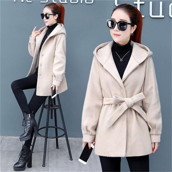women woolen coat 2018 winter new slim waist temperament fall and winter clothes hooded jacket tide, Black
women woolen coat 2018 winter new slim waist temperament fall and winter clothes hooded jacket tide, Black