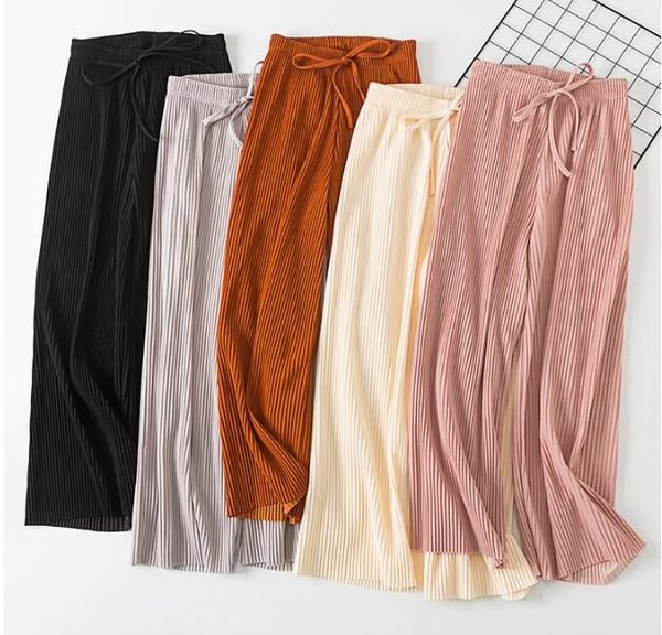 2018 spring summer new high waist pleated chiffon wide leg pants elasticcasual loose pants thin ankle-length trousers women, Black;white
2018 spring summer new high waist pleated chiffon wide leg pants elasticcasual loose pants thin ankle-length trousers women, Black;white