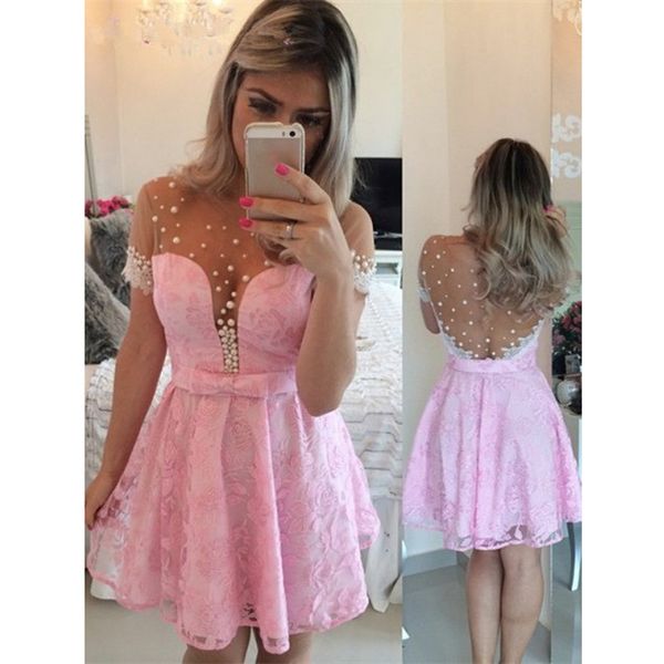 pink short homecoming dresses sheer neck short sleeve pearls lace above knee prom dresses vestidos de fiesta, Blue;pink
pink short homecoming dresses sheer neck short sleeve pearls lace above knee prom dresses vestidos de fiesta, Blue;pink