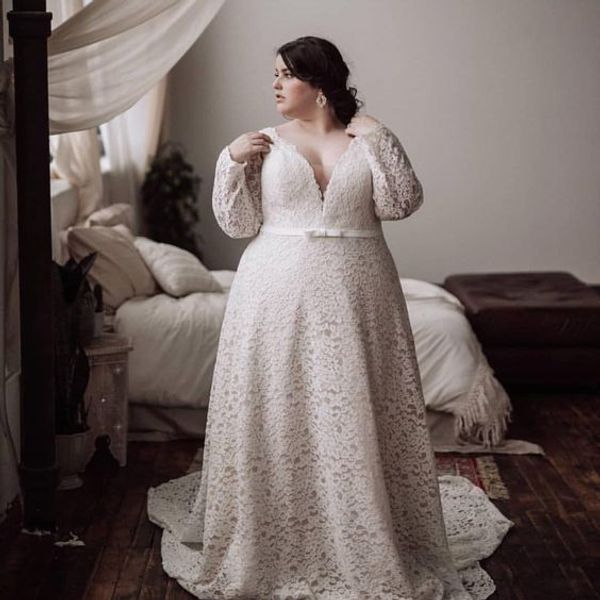 elegant lace plus size wedding dresses long v neck court train lace ribbon bows long sleeves wedding bridal dress gowns new, White
elegant lace plus size wedding dresses long v neck court train lace ribbon bows long sleeves wedding bridal dress gowns new, White