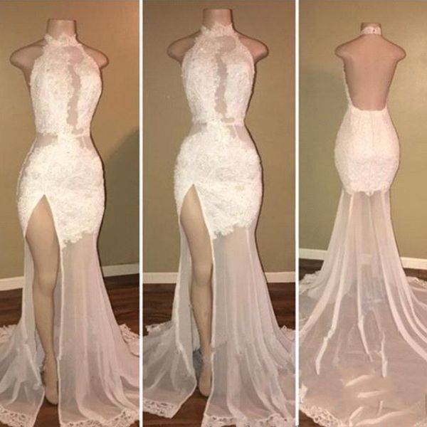 2018 see through backless prom dresses high neck lace appliques illusion bodices side split african party gowns mermaid evening dress, Black
2018 see through backless prom dresses high neck lace appliques illusion bodices side split african party gowns mermaid evening dress, Black