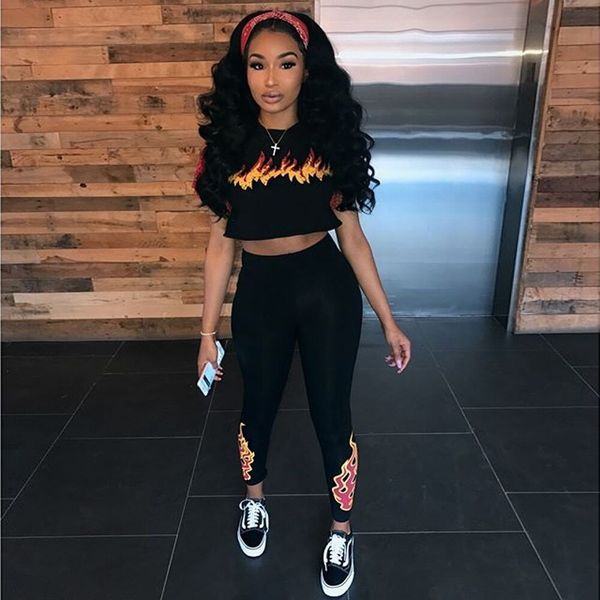 2 piece set women suit crop legging flame print t shirt pants outfit female streetwear clothes two piece set ws017, Gray
2 piece set women suit crop legging flame print t shirt pants outfit female streetwear clothes two piece set ws017, Gray