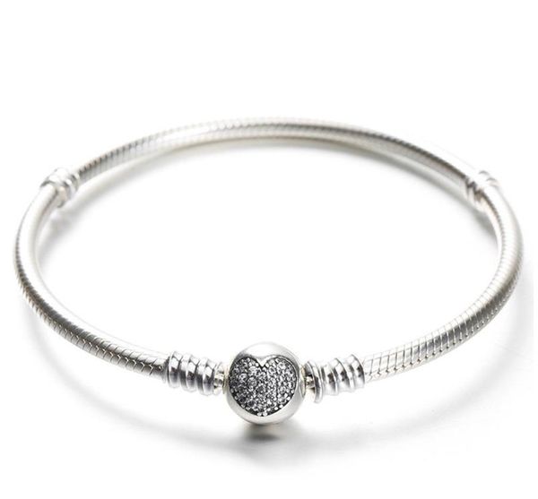 925 sterling silver bracelet with original box fit pandora charms beads pave cz heart bracelets fashion real silver jewlery for women c32, Black 
925 sterling silver bracelet with original box fit pandora charms beads pave cz heart bracelets fashion real silver jewlery for women c32, Black