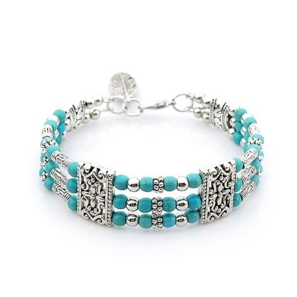 three layer classic turquoise stone charms bracelets bohemian style howlite feather pendant bracelet bangles for women jewelry, Black
three layer classic turquoise stone charms bracelets bohemian style howlite feather pendant bracelet bangles for women jewelry, Black