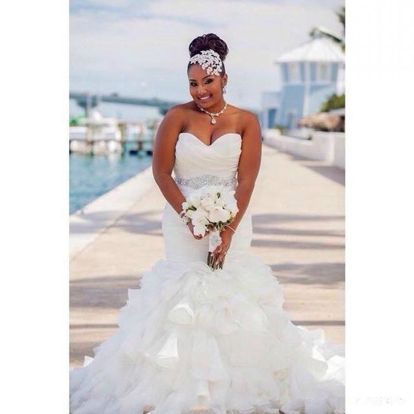 ruffled organza beach wedding dresses plus size selling new beads sash sweetheart africa mermaid bridal gowns vestido de novia w861, White
ruffled organza beach wedding dresses plus size selling new beads sash sweetheart africa mermaid bridal gowns vestido de novia w861, White